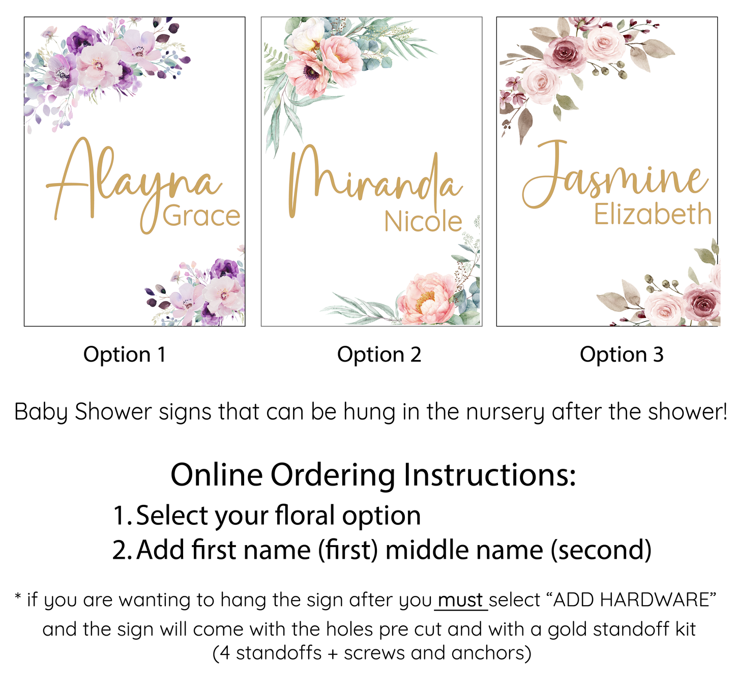 Personalized Baby Shower Welcome Sign, Frosted Acrylic Floral Name Sign, Gold Acrylic Name, Nursery Decor