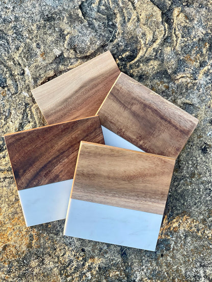 Marble + Acacia Board and Coasters