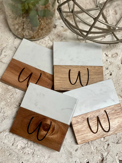 Acacia + Marble Coasters