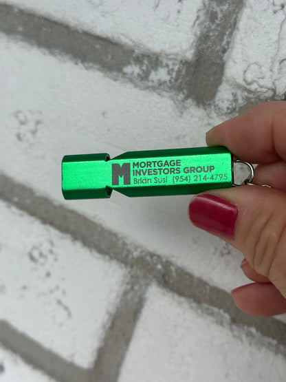 Custom Engraved Safety Whistle Keychain | Promotional Business Swag | Personalized Emergency Whistle