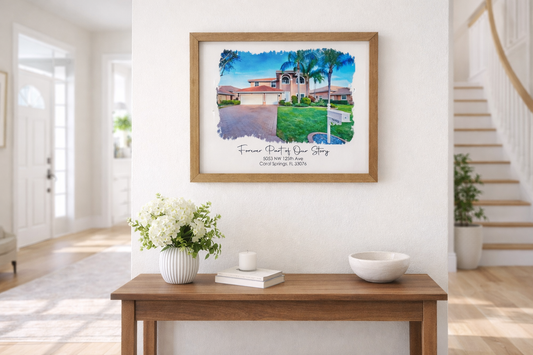 Custom Watercolor House Portrait Frame | Realtor Closing Gift | Personalized New Home Keepsake