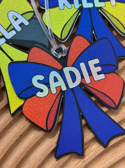 Holographic Bow Cheer/Dance Bag Tag with custom colors