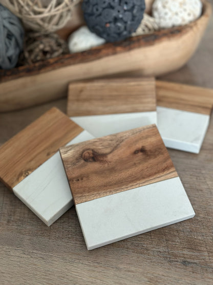 Acacia + Marble Coasters