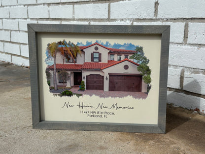 Custom Watercolor House Portrait Frame | Realtor Closing Gift | Personalized New Home Keepsake