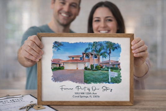Custom Watercolor House Portrait Frame | Realtor Closing Gift | Personalized New Home Keepsake