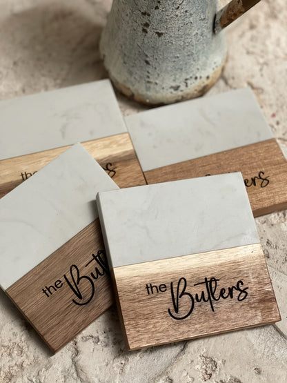 Acacia + Marble Coasters