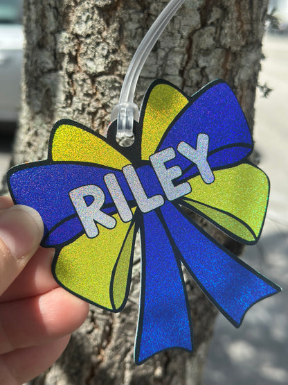 Glitter Bow-Shaped Bag Tag for cheer or dance