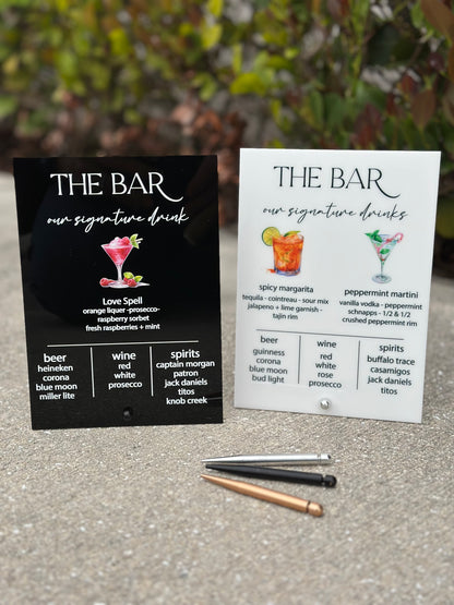 Bar Menu-Acrylic Bar Sign