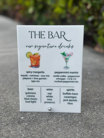 Bar Menu-Acrylic Bar Sign