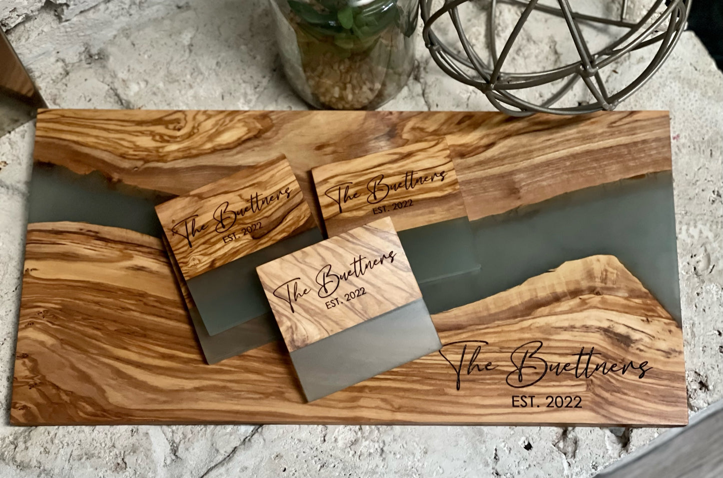 Olivewood + Resin Board and Coasters