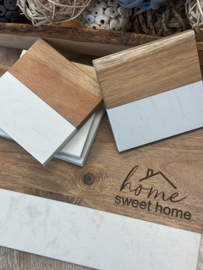 Marble + Acacia Board and Coasters