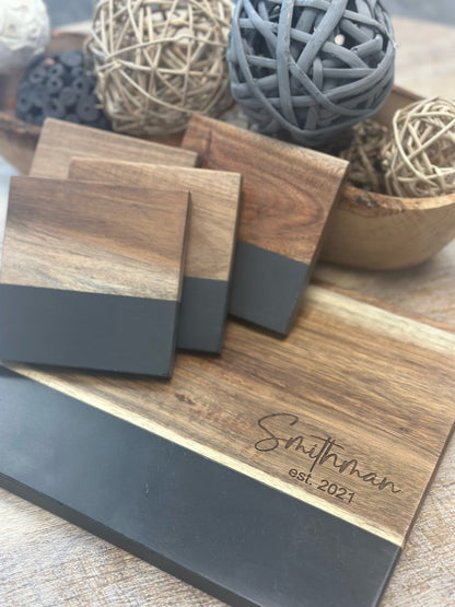 Slate + Acacia Board and Coasters