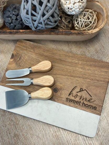 Marble + Acacia Board and Coasters