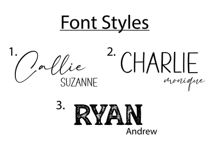 Custom fonts for personalized framed baby nursery sign with custom name and birth stats, neutral wall art for newborn room by Olive and Rae